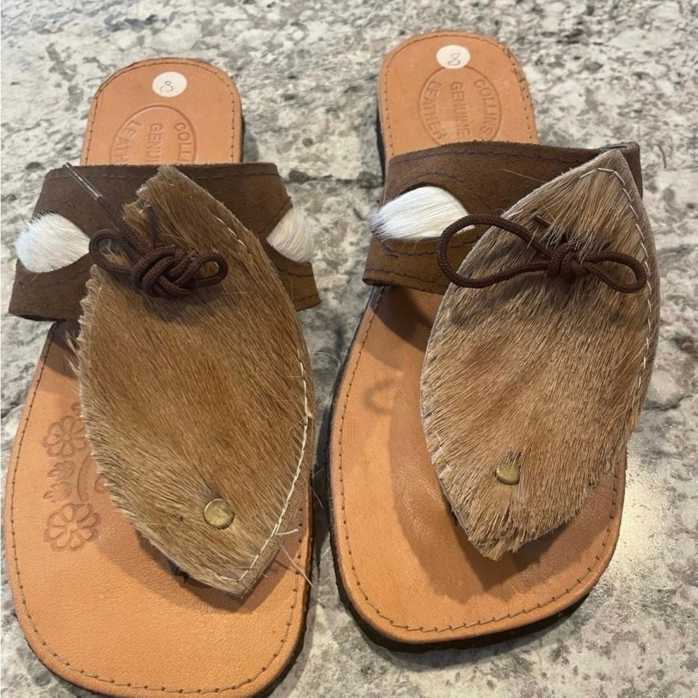 Brown Leather Sandals with Fur Accents
